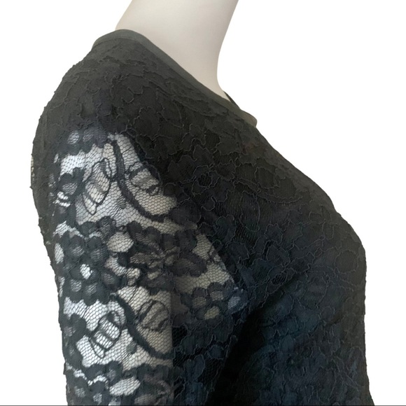 BROCHU WALKER Silk Lace Blouse Sheer Long Sleeves Black Style# HY13965 - Picture 3 of 16